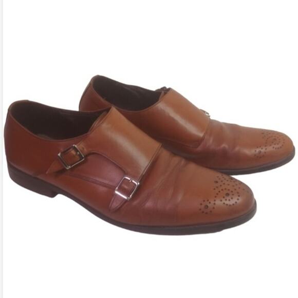 Saks Fifth Avenue dark tan leather double monk strap dress shoes. Size 1… - Picture 1 of 7